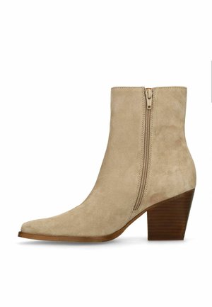 MANFIELD BEIGEFARBENE VELOURSLEDER-STIEFELETTEN MIT ABSATZ - Ankle boots - beige