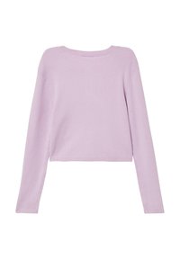 Lila geribbelde gebreide cropped trui met lange mouwen en een ronde halslijn, met een zachte textuur en subtiele naaddetails.