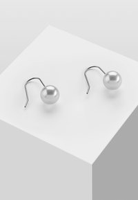 Sølv krokøredobber som har en rund, blank perle. Designet er minimalistisk med en glatt overflate og en enkel krokform.