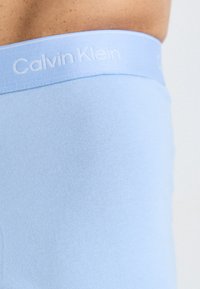Lichtblauwe katoenen boxer shorts met een zachte elastische tailleband met het "Calvin Klein" logo in het wit. Soepele textuur, aansluitend ontwerp.