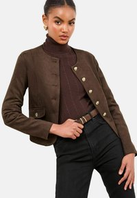REGULAR FIT COLLARLESS - Imiteret læderjakke - chocolate brown suedette