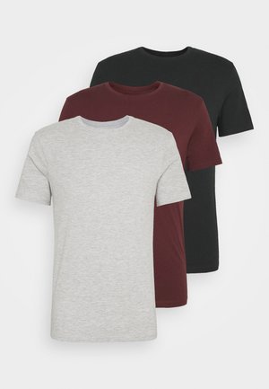 Pier One 3 PACK - T-Shirt basic - black/grey/bordeaux