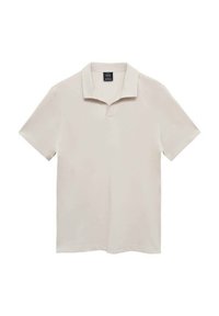 Ljusbeige polo med klassisk krage, korta ärmar och avslappnad passform. Tillverkad av mjukt och slätt tyg, med minimal detaljering.