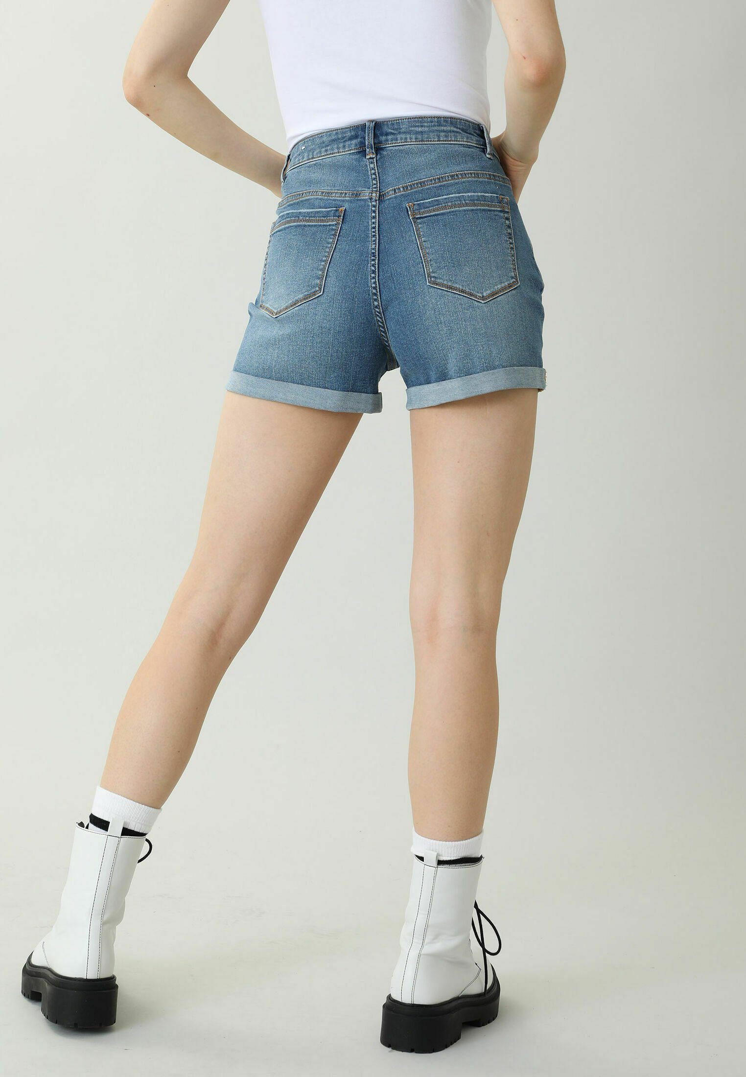 Short en jean high waist bleu denim - 141076683A06 | Pimkie