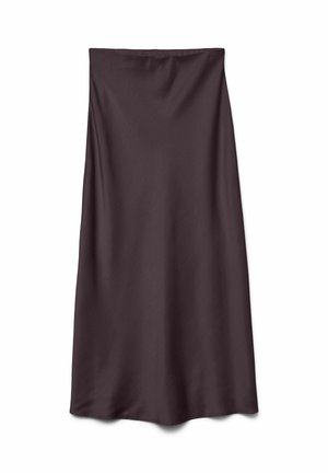 Donkerpaarse, knielange rok gemaakt van soepel, lichtgewicht stof met een simpele, rechte snit en een elastische tailleband.