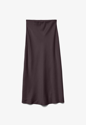 Donkerpaarse, knielange rok gemaakt van soepel, lichtgewicht stof met een simpele, rechte snit en een elastische tailleband.