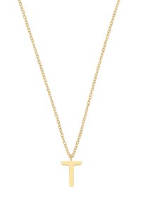 Kuldtooni metallist kaelakee peene ahelaga. Omab lihtsat T-kujulist ripatsit, sujuvat tekstuuri ja poleeritud viimistlust.