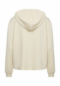 Felpa color crema con cappuccio regolabile, maniche lunghe e polsini a costine. Tessuto liscio e vestibilità rilassata, progettata con dettagli minimi.