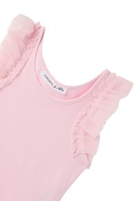 Top in un delicato rosa pallido con spalline in tulle arricciato, realizzato in un morbido tessuto elasticizzato con scollatura rotonda.