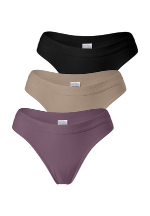 3ER SET MIT ELASTISCHEM LOGOBUND - Perizoma - schwarz-beige-pflaume