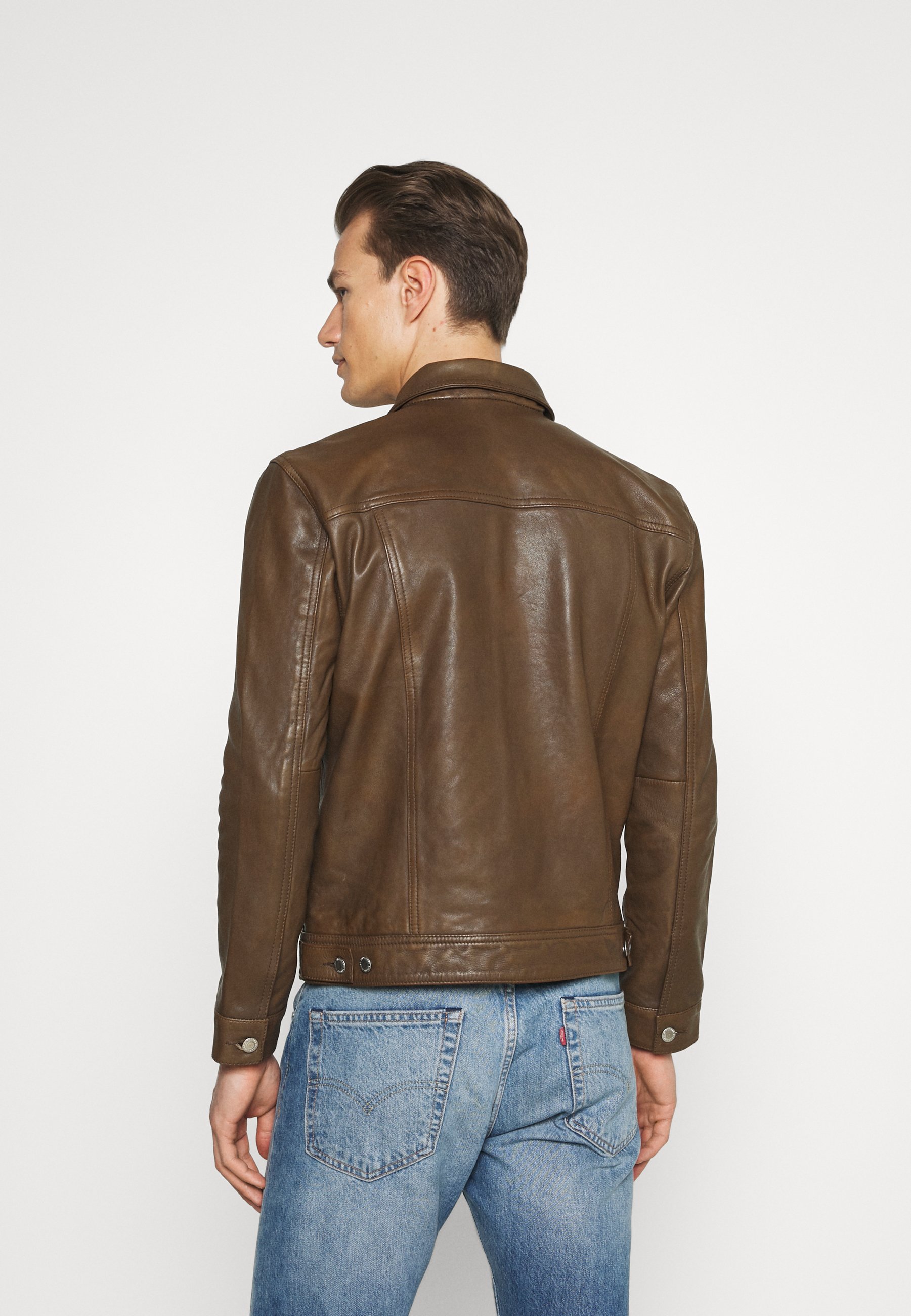 Superdry WORKWEAR TRUCKER - Chaqueta de cuero - brown/marrón - Zalando.es