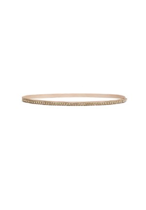 Tynd beige elastisk pandebånd med en enkelt række små runde klare rhinsten langs længden.
