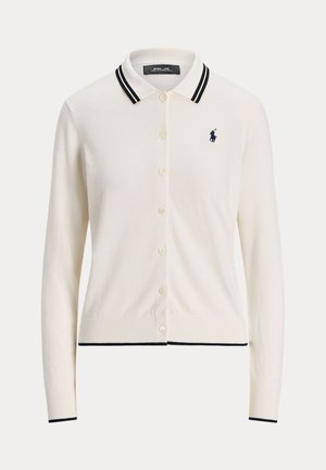 Polo Ralph Lauren LONG SLEEVE POLO CARDIGAN - Casaco de malha - white splash/black