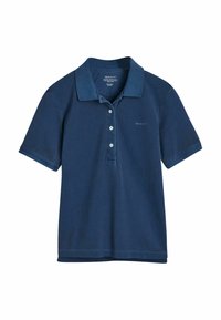 Navyblauwe polo van katoen met een twee-knopenlijst, korte mouwen en een zachte textuur. Bevat het GANT-logo op de borst.