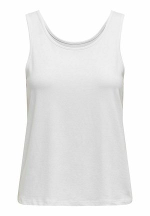 Débardeur blanc sans manches en coton doux, avec un col arrondi et une coupe décontractée. Texture lisse sans motifs supplémentaires.