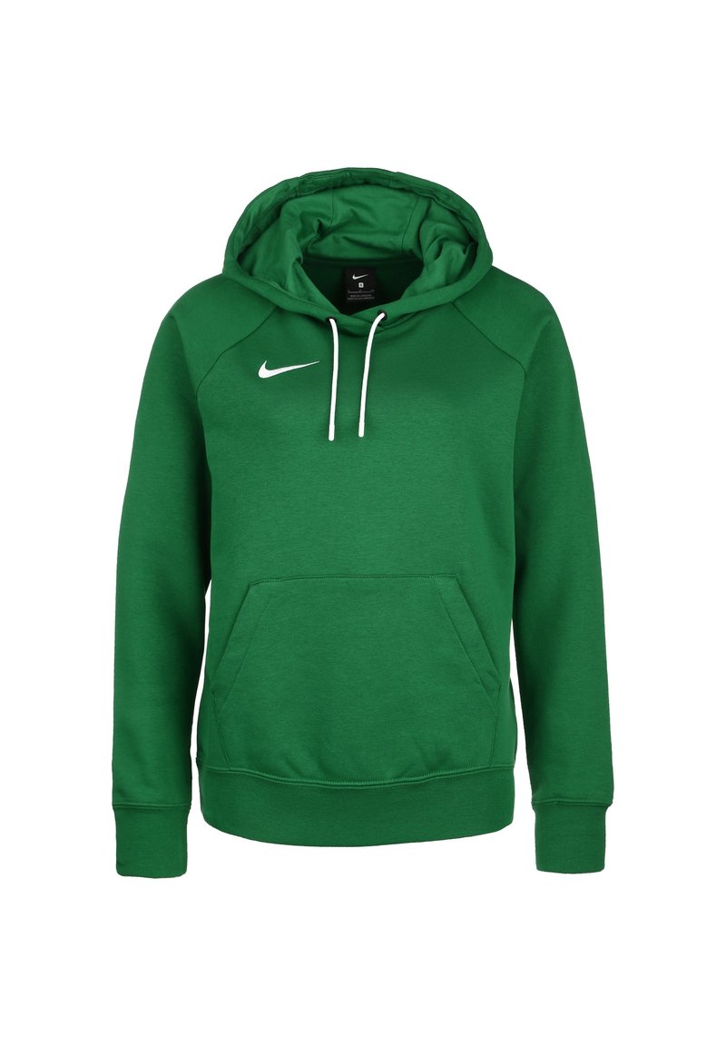Sweat à capuche en coton vert avec capuche à cordon, poche avant, poignets et ourlet côtelés. Présente un logo Nike blanc sur la poitrine gauche.