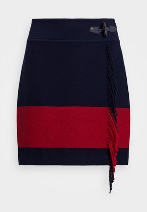 Lauren Ralph Lauren TWO TONE FRINGE TRIM MINISKIRT - Mini skirt - navy/festive red