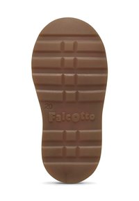 Brązowa gumowa podeszwa z teksturowanym wzorem, z wytłoczonym napisem "Falcotto" i dodatkowym oznaczeniem "20" w pobliżu pięty.