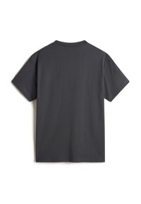 Gray short-sleeve T-shirt with a crew neck, made from soft, smooth cotton fabric, featuring a simple, unembellished design on the back.