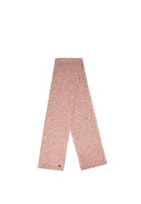 Dziany szalik w delikatnym, melanżowym odcieniu różu z teksturowanym wzorem. Posiada prążkowane końce i małą, markową metkę. Ma około 180 cm długości.