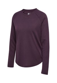 Langærmet, blommefarvet T-shirt med rund hals, subtil mesh-tekstur og lille præget logo på brystet.