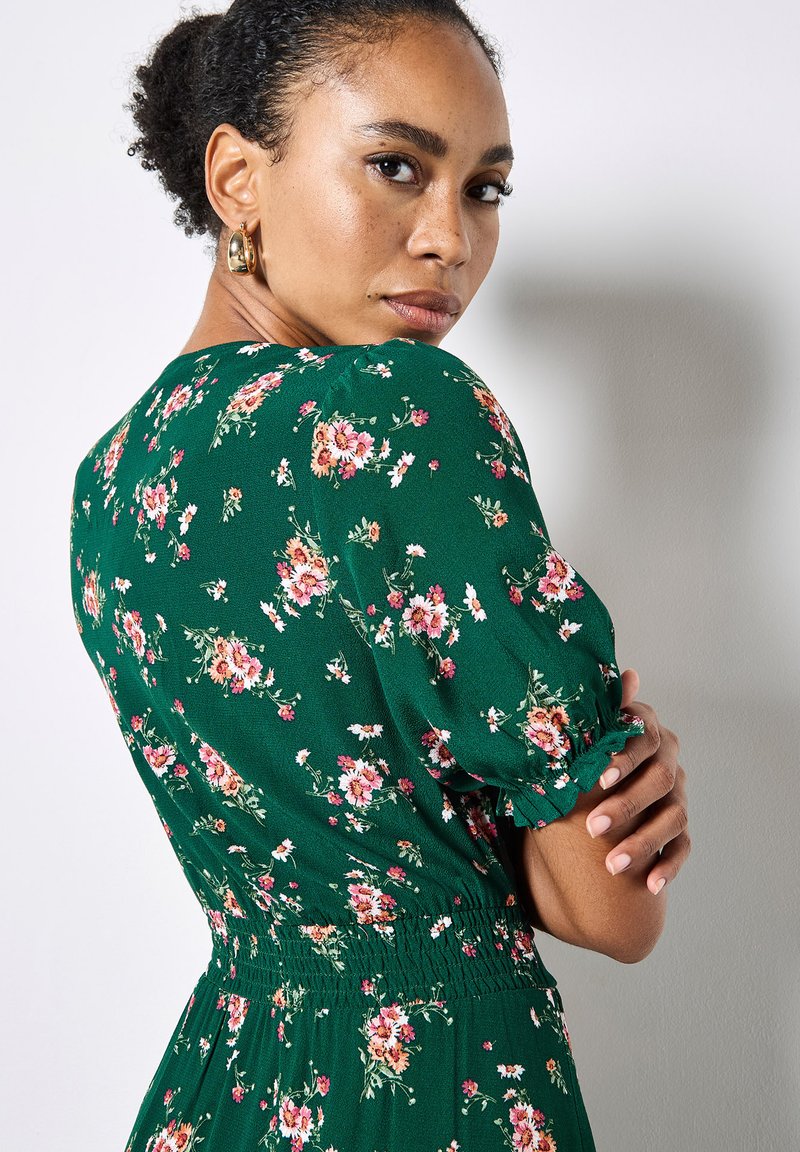 slim fit dress slacks Lilla Cavallo | Lime Green Floral Embroidered Puff Sleeve Mini Dress