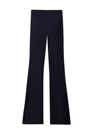 Sorte højtsiddende bukser med vide ben, tilpasset talje og glat forside, vist fladt på en hvid baggrund.