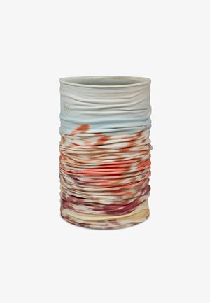 Multifunktionales, röhrenförmiges Zubehör aus leichtem, dehnbarem Stoff; verfügt über ein Farbverlauf-Design in Erdtönen und wirbelnden Mustern.