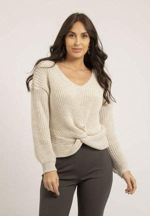 V AVEC NOEUD KIRVINA - Pullover - ecru