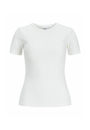 T-shirt blanc uni ajusté à manches courtes avec encolure ronde, présenté sur un fond blanc plat.