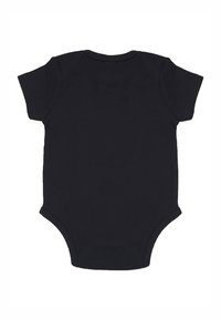 Černý bavlněný krátký rukáv bodysuit s kulatým výstřihem a patentkami na spodní části, s hladkou, měkkou texturou a jednobarevným provedením.