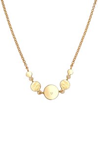 Collana color oro con pendenti circolari testurizzati e lisci, dotata di una fine catena e un marchio 925 impresso sul cerchio centrale.