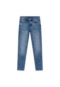 Jeans in denim azzurro chiaro con vestibilità slim, design a cinque tasche, leggera scoloritura e chiusura con zip.