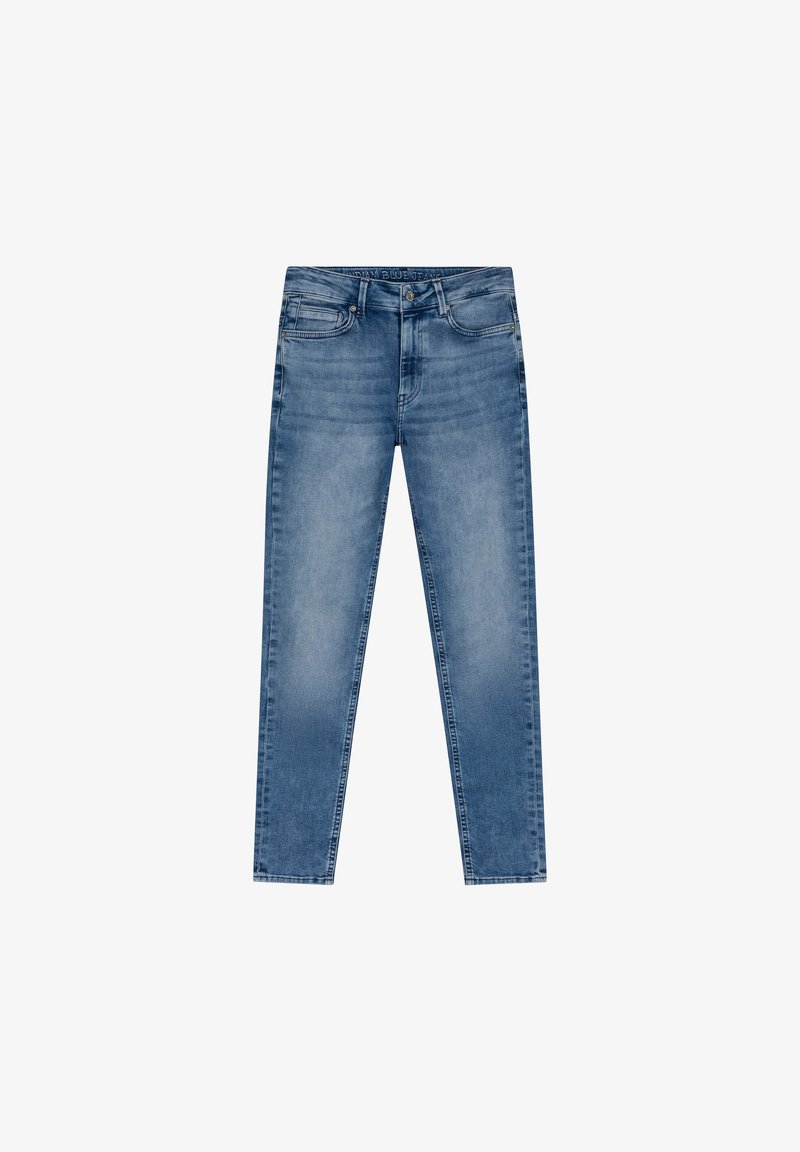 Ljusblå denimjeans med slim fit, fem fickor, subtil blekning och dragkedja.