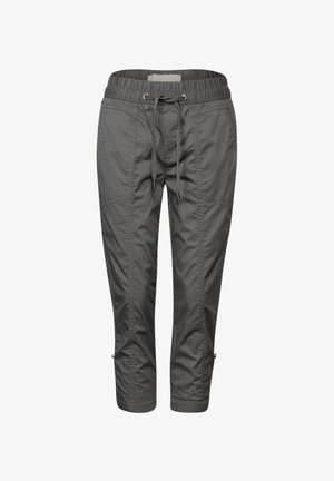 Pantalones cortos grises con cintura elástica y cordón. Presentan bolsillos laterales, una textura suave y costuras ajustadas para un aspecto entallado.