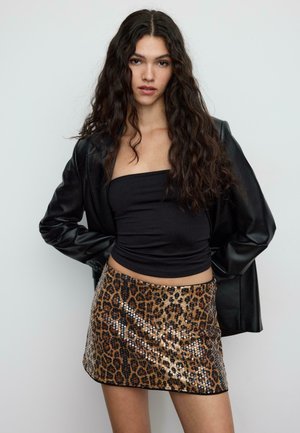 WITH ANIMAL PRINT SEQUIN - A-linjekjol - brown