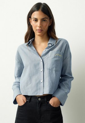 CASUAL LONG SLEEVE CROPPED WITH POCKET EMBROIDERY - Hemdbluse - navy/white stripe