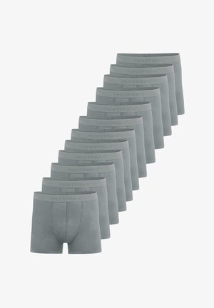 Graue Baumwoll-Boxershorts mit einem elastischen Bund, der mit "normani"-Markenlogo versehen ist, in einer Reihe angeordnet, die eine einheitliche Form und Gestaltung zeigen.