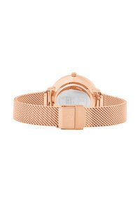 Klocka med meshrem i roséguld och rund boett. Har en klar glasbak, silverfärgad urtavla och ett säkert spänne. Minimalistisk och elegant design.