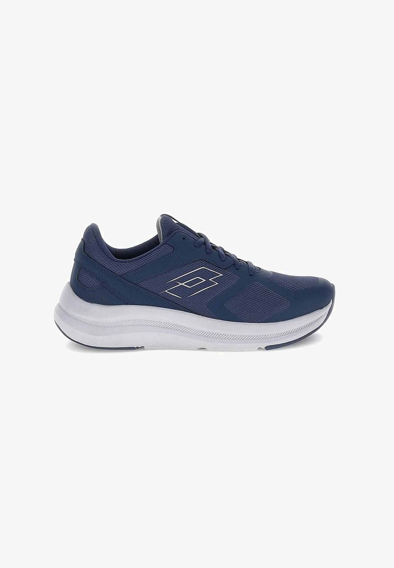 Scarpe sportive blu navy con tomaia in mesh strutturato, suola intermedia bianca e forma elegante con un accento del logo sul lato.