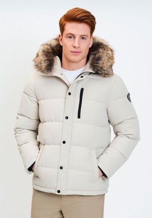 PADDED WITH FAUX FUR TRIM HOOD - Giacca invernale - stone
