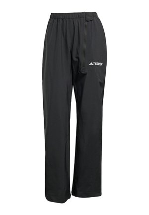 Black Terrex pants featuring a drawstring waist, side zipper, and a sleek, tapered design suitable for outdoor activities.