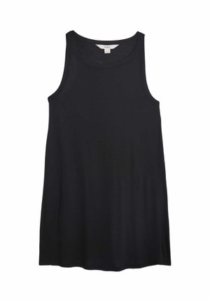 Schwarzes ärmelloses Tanktop mit rundem Ausschnitt, lockerem Schnitt und M&S-Markenetikett im Kragen.