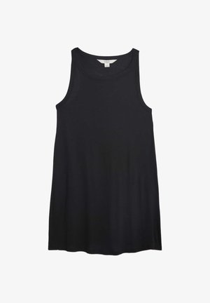 Schwarzes ärmelloses Tanktop mit rundem Ausschnitt, lockerem Schnitt und M&S-Markenetikett im Kragen.