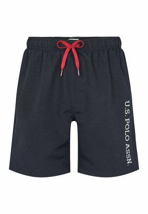 Námorné plavky s červeným šnúrkovým pásom a bielym logom U.S. Polo Assn. Majú elastický pás a vrecká.