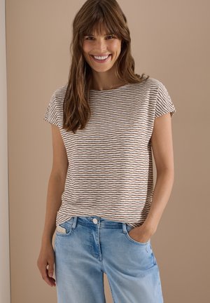 Cecil, T-SHIRT WITH BOAT NECKLINE AND STRIPES - T-shirt imprimé - creamy mocha