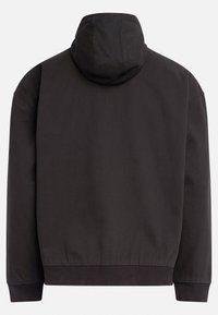 Zwarte hooded sweatshirt gemaakt van een katoenmix, met een relaxte pasvorm, ribgebreide manchetten en tailleband. Dure textuur, minimalistisch ontwerp.