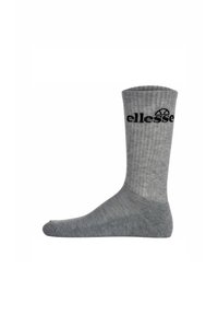 Calzino in cotone grigio con texture a coste, con logo "ellesse" nero sulla parte superiore. Lunghezza standard a crew con punta e tallone rinforzati.