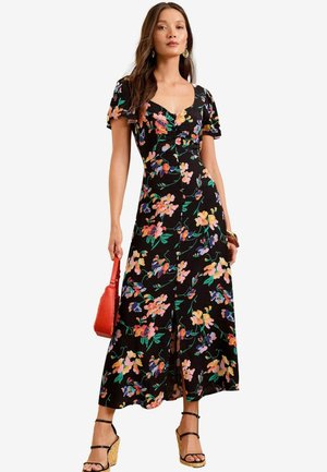 Love & Roses REGULAR FIT - SHORT SLEEVE MIDI - Rochie de zi - black floral