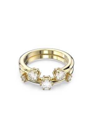 Goldring, besetzt mit fünf runden klaren Edelsteinen, mit einem polierten Band und einem glatten Finish in einem zeitgemäßen Design.